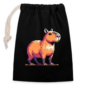 Geek Pixel Art Capybara - Sac cadeau en coton avec cordon (14 x 20 cm) - noir - Devant
