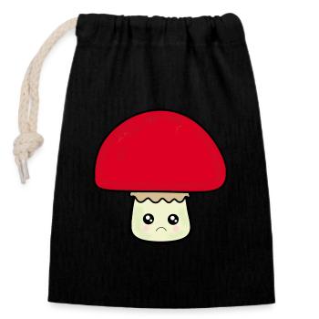 Kawaii mushroom cute red with face - Closable cotton gift bag (14x20cm) - black - Front