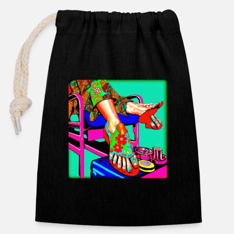 Soins des pieds Pop Art coloré - Sac cadeau en coton avec cordon (14 x 20 cm) - noir