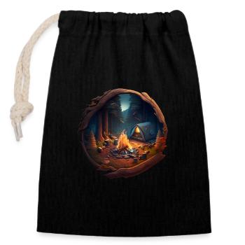 Camping Outdoor Nature Lovers Campfire - Closable cotton gift bag (14x20cm) - black - Front