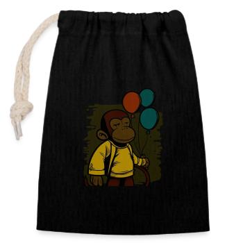 Monkey holds balloons birthday shirt - Closable cotton gift bag (14x20cm) - black - Front
