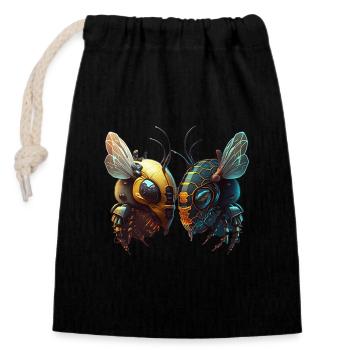 Bees in a futuristic look - Closable cotton gift bag (14x20cm) - black - Front