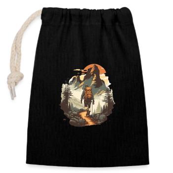 Hiking pleasure, desire to hike - Closable cotton gift bag (14x20cm) - black - Front