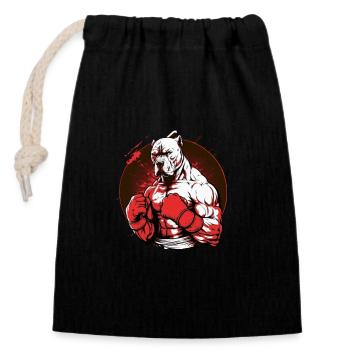 Fighting Pitbull Dog Fighter - Closable cotton gift bag (14x20cm) - black - Front