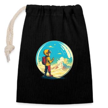 Little explorer conquers the world - Closable cotton gift bag (14x20cm) - black - Front