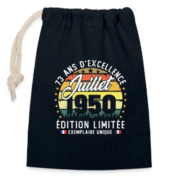 Vintage 1950 Juillet Rétro Anniversaire 73 Ans - Sac cadeau en coton avec cordon (14 x 20 cm) - bleu marine - Devant
