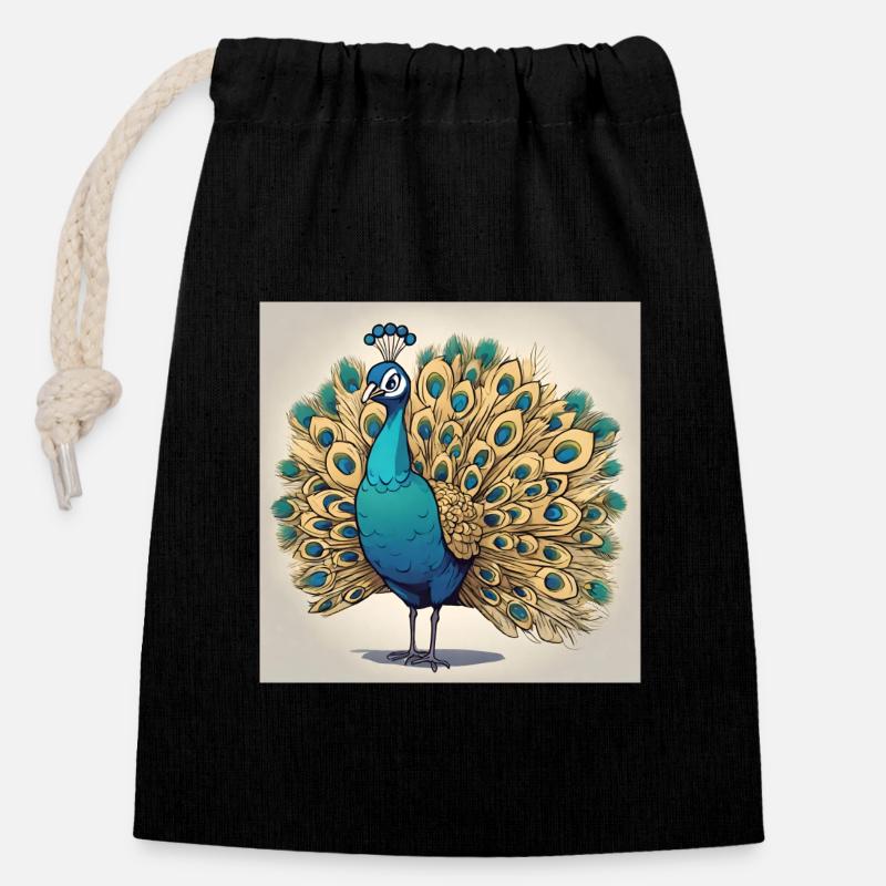Pfau - Verschließbarer Geschenkbeutel aus Baumwolle (14x20cm) - Schwarz