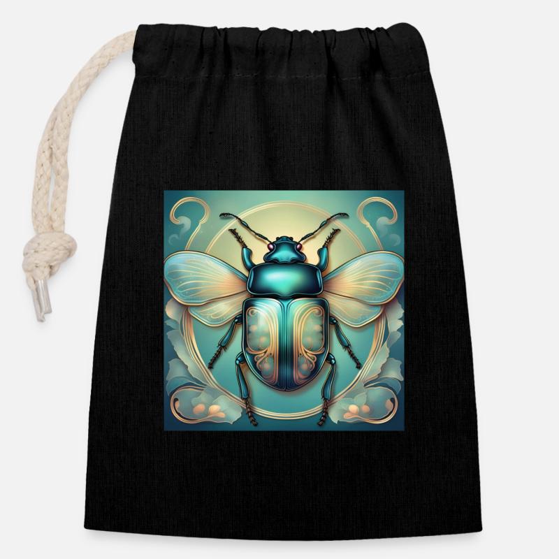 Fantaisie d'insecte turquoise - Sac cadeau en coton avec cordon (14 x 20 cm) - noir
