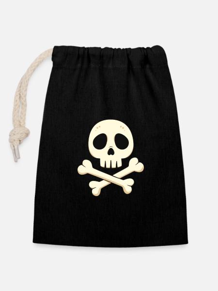 Cartoon skull and crossbones - Closable cotton gift bag (14x20cm) - black
