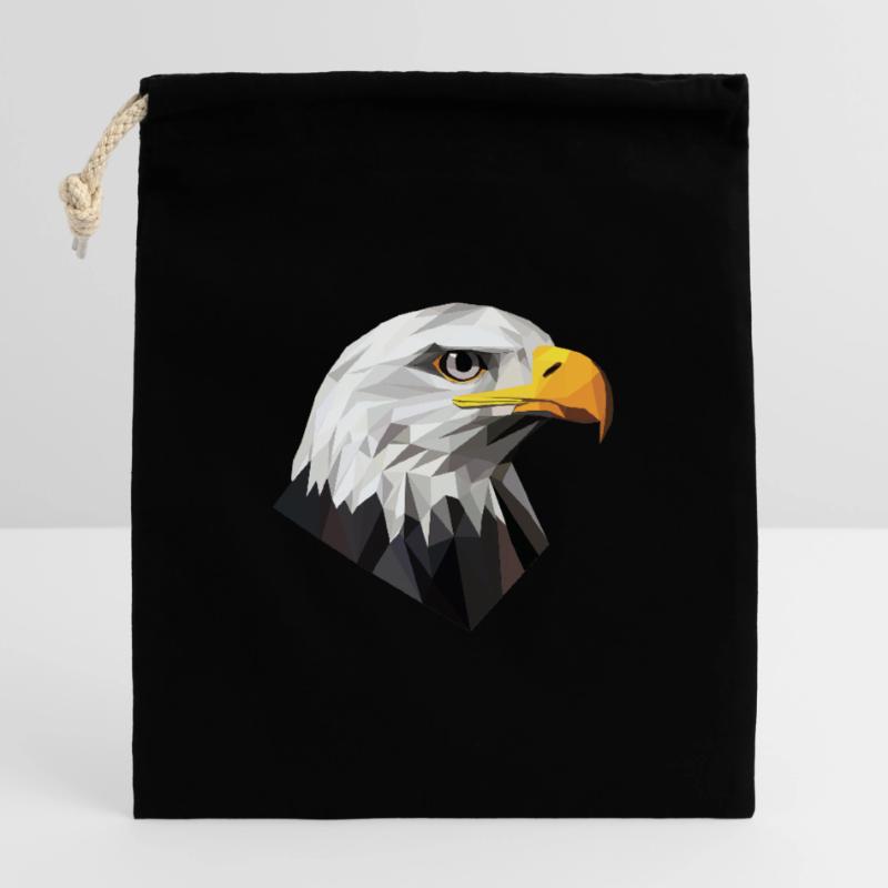 Conception du logo Low Poly de la tête d’aigle Sac cadeau en coton avec cordon (14 x 20 cm)
