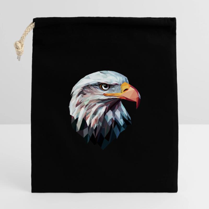 Conception de logo Eagle Head Low Poly Art Sac cadeau en coton avec cordon (14 x 20 cm)