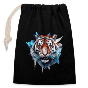 Tiger Head - Closable cotton gift bag (14x20cm) - black - Front