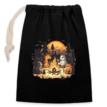 Animals around the campfire - Closable cotton gift bag (14x20cm) - black - Front