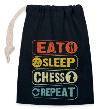Eat Sleep Chess Repeat - Sac cadeau en coton avec cordon (14 x 20 cm) - bleu marine - Devant