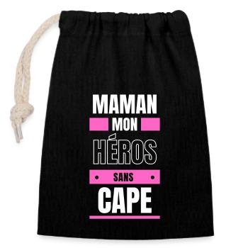 maman mon héros sans cape - Sac cadeau en coton avec cordon (14 x 20 cm) - noir - Devant