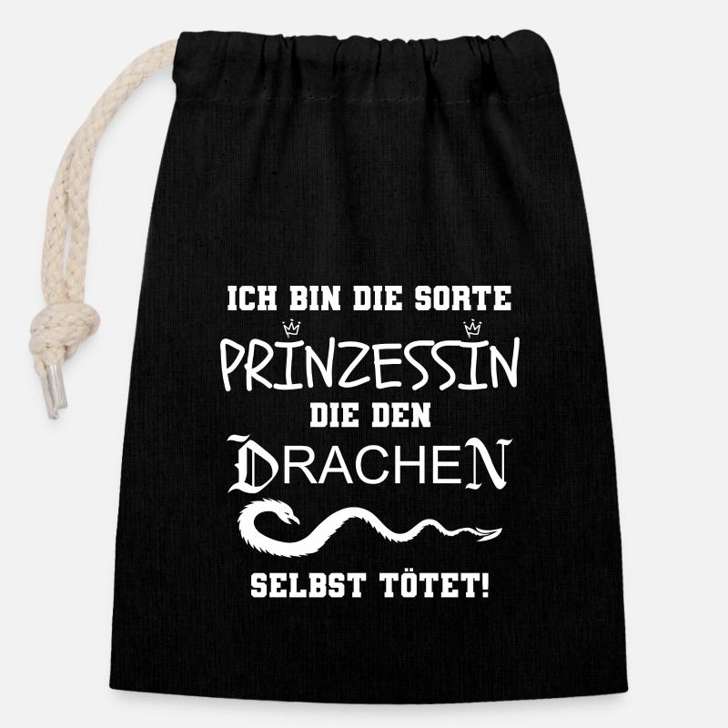 Ich bin die Sorte Prinzessin, die den Drachen - Verschließbarer Geschenkbeutel aus Baumwolle (14x20cm) - Schwarz