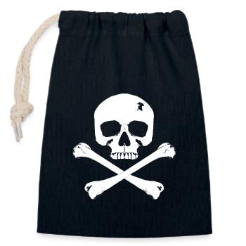 Piratenflagge / Totenkopf mit gekreuzten Knochen - Verschließbarer Geschenkbeutel aus Baumwolle (14x20cm) - Navy - Vorne