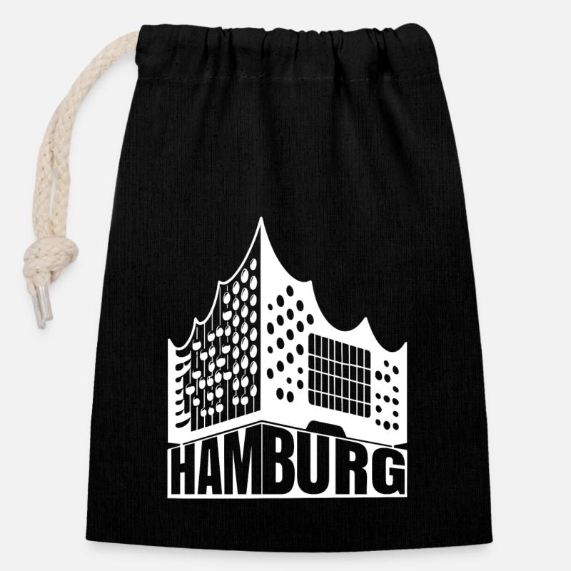 Hamburg Liebhaber Design - Verschließbarer Geschenkbeutel aus Baumwolle (14x20cm) - Schwarz