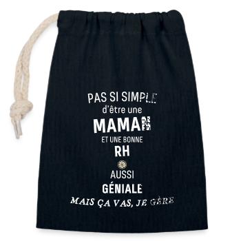 Maman Rh - Sac cadeau en coton avec cordon (14 x 20 cm) - bleu marine - Devant