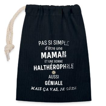 Maman Halthérophile - Sac cadeau en coton avec cordon (14 x 20 cm) - bleu marine - Devant