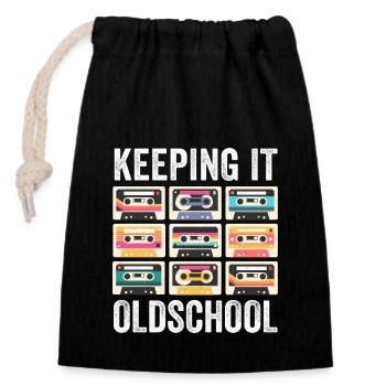 80s 90s Cassette Mixtape Retro Funny - Closable cotton gift bag (14x20cm) - black - Front