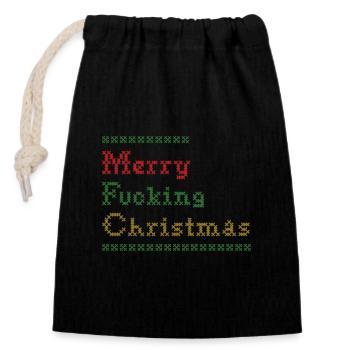 Merry Fucking Christmas - Verschließbarer Geschenkbeutel aus Baumwolle (14x20cm) - Schwarz - Vorne