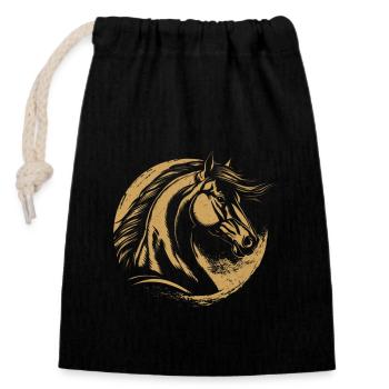 Motivational horse - Closable cotton gift bag (14x20cm) - black - Front