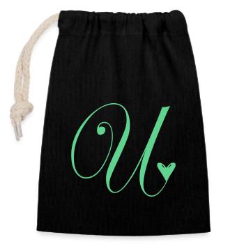 Monogramm U Herz Ranke - Verschließbarer Geschenkbeutel aus Baumwolle (14x20cm) - Schwarz - Vorne