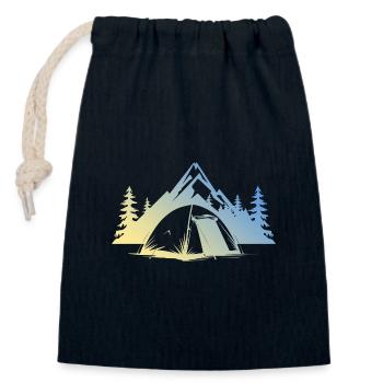 Tente de camping - Sac cadeau en coton avec cordon (14 x 20 cm) - bleu marine - Devant