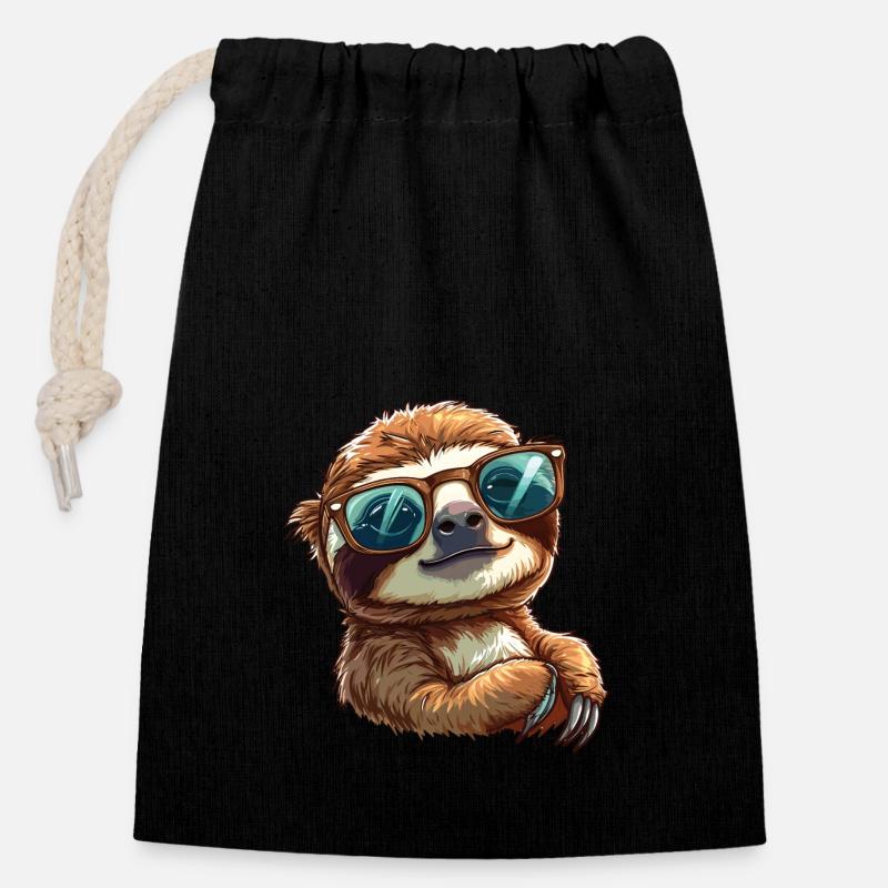 Cute sloth wearing sunglasses in a chill way - Closable cotton gift bag (14x20cm) - black