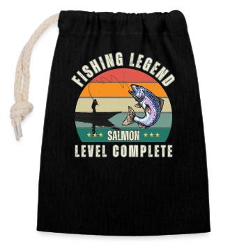 Fishing Legend - Level "Lachs" abgeschlossen - Verschließbarer Geschenkbeutel aus Baumwolle (14x20cm) - Schwarz - Vorne