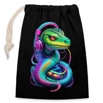 snake graffiti music - Sac cadeau en coton avec cordon (14 x 20 cm) - noir - Devant