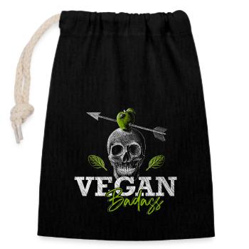 Vegan Badass - Veganer Schädel - Veggie Gangster - Verschließbarer Geschenkbeutel aus Baumwolle (14x20cm) - Schwarz - Vorne