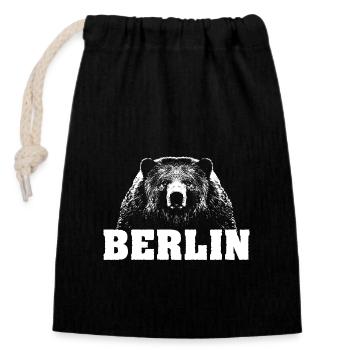 Berlin Bär - Verschließbarer Geschenkbeutel aus Baumwolle (14x20cm) - Schwarz - Vorne