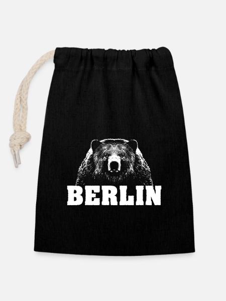Berlin Bär - Verschließbarer Geschenkbeutel aus Baumwolle (14x20cm) - Schwarz