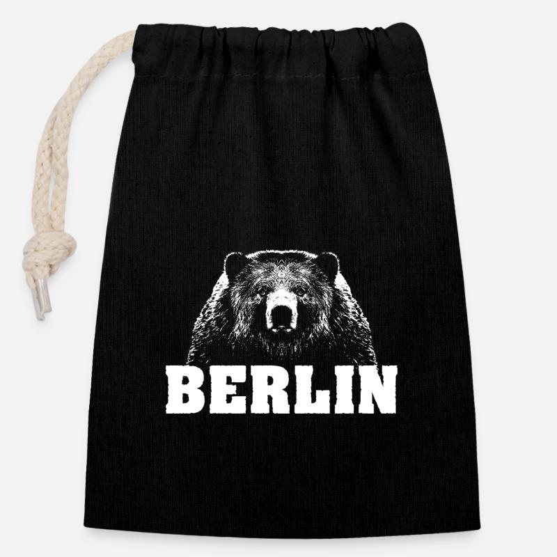 Berlin Bär - Verschließbarer Geschenkbeutel aus Baumwolle (14x20cm) - Schwarz