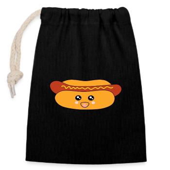 Saucisse à hot-dog - Sac cadeau en coton avec cordon (14 x 20 cm) - noir - Devant