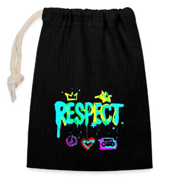 RESPECT Graffiti colourful - Verschließbarer Geschenkbeutel aus Baumwolle (14x20cm) - Schwarz - Vorne