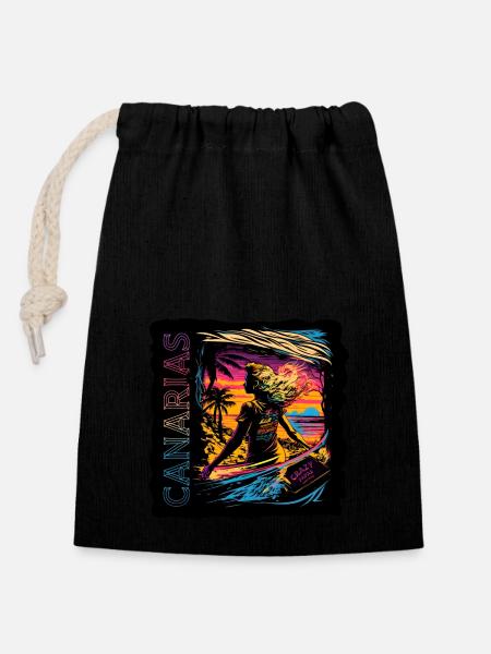 ÎLES CANARIES ANIMÉES - Sac cadeau en coton avec cordon (14 x 20 cm) - noir