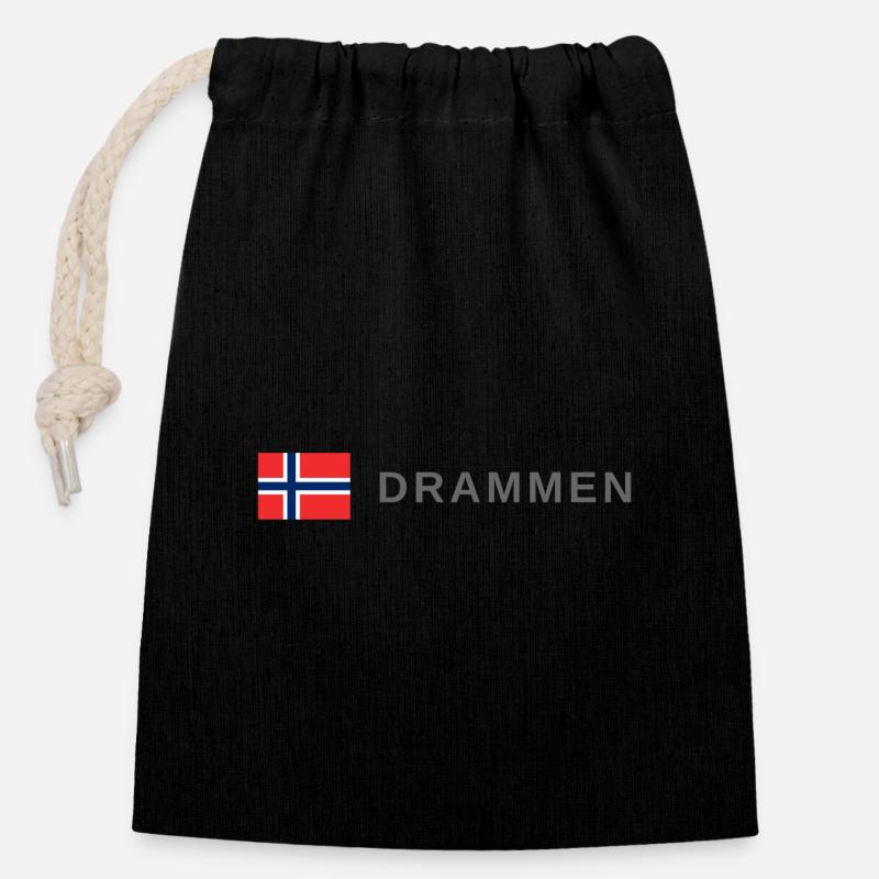 Drammen Norway - Closable cotton gift bag (14x20cm) - black