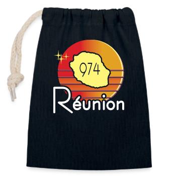 idee cadeau souvenir carte ile de la reunion 974 - Sac cadeau en coton avec cordon (14 x 20 cm) - bleu marine - Devant
