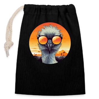 Cool bird at sunset: emu/ostrich with - Closable cotton gift bag (14x20cm) - black - Front