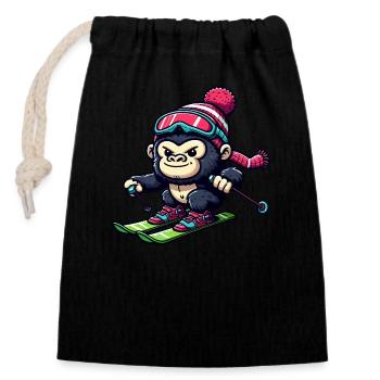 Singe Gorille Chimpanzé Ski Vacances Skieur Design - Sac cadeau en coton avec cordon (14 x 20 cm) - noir - Devant