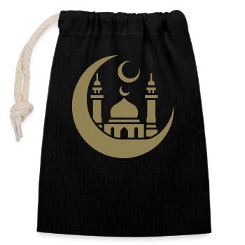 Moschee Silhouette mit Halbmond: Islamische Kunst - Verschließbarer Geschenkbeutel aus Baumwolle (14x20cm) - Schwarz - Vorne