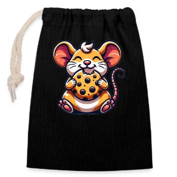 Cute Mouse Cookie Dessert Cartoon - Closable cotton gift bag (14x20cm) - black - Front
