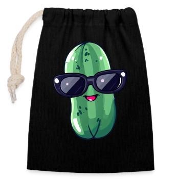 Cornichon kawaii frais avec lunettes de soleil – Drôle - Sac cadeau en coton avec cordon (14 x 20 cm) - noir - Devant