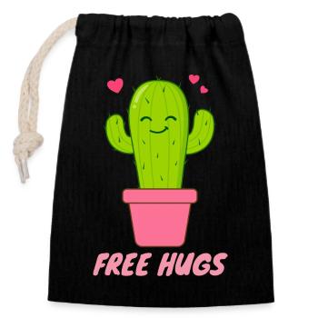 Câlins gratuits - Cœurs de cactus mignons - Sac cadeau en coton avec cordon (14 x 20 cm) - noir - Devant