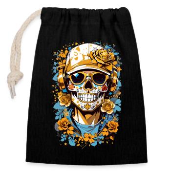 Sugar Skull - Closable cotton gift bag (14x20cm) - black - Front