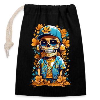 Sugar Skull - Closable cotton gift bag (14x20cm) - black - Front