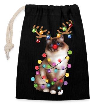Chat Birman de Noël - Drôle de renne Noël Kitty - Sac cadeau en coton avec cordon (14 x 20 cm) - noir - Devant